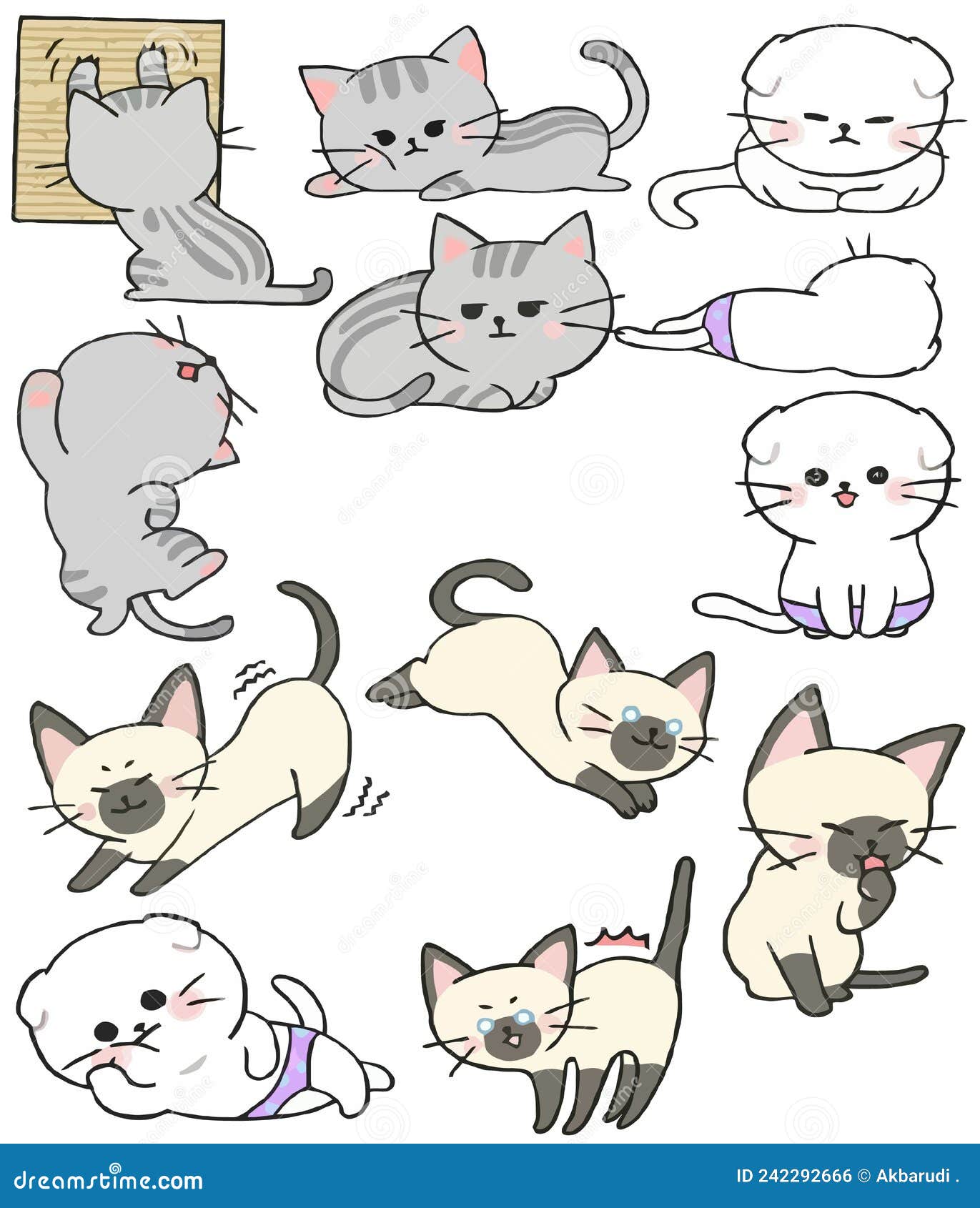 Cute Cats Collection, Vector Icons, Hand Drawn Illustrations