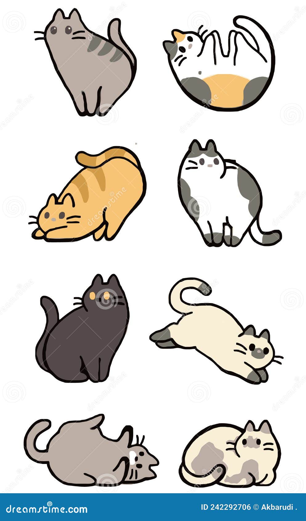 Cute Cats Collection, Vector Icons, Hand Drawn Illustrations