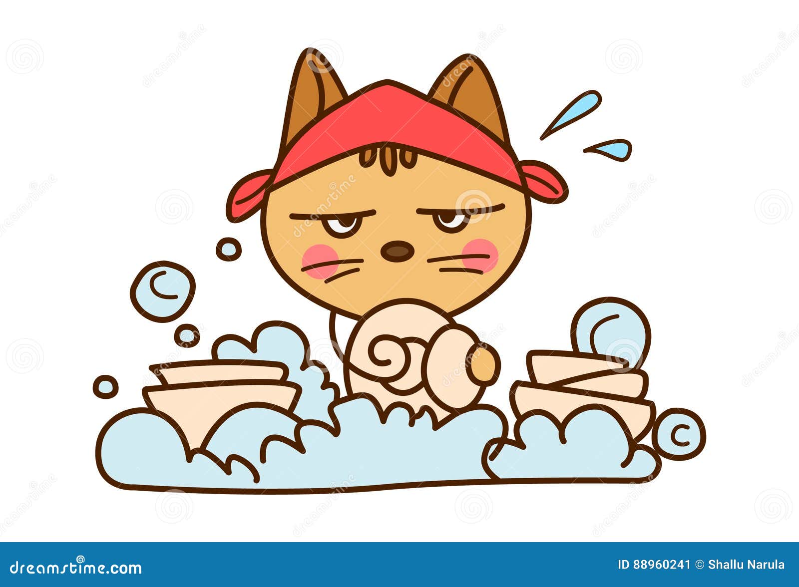 Cute Cat washing dishes  stock illustration Illustration 