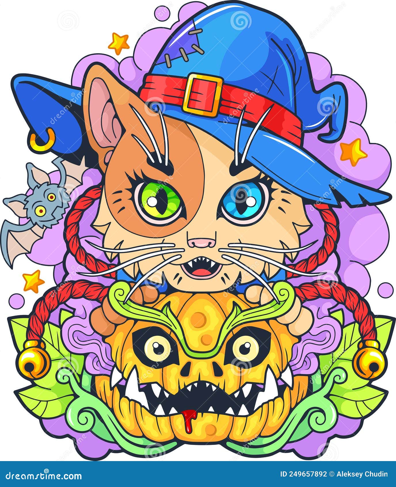 Cute Cat Witch, Funny Illustration, Design Stock Vector - Illustration ...