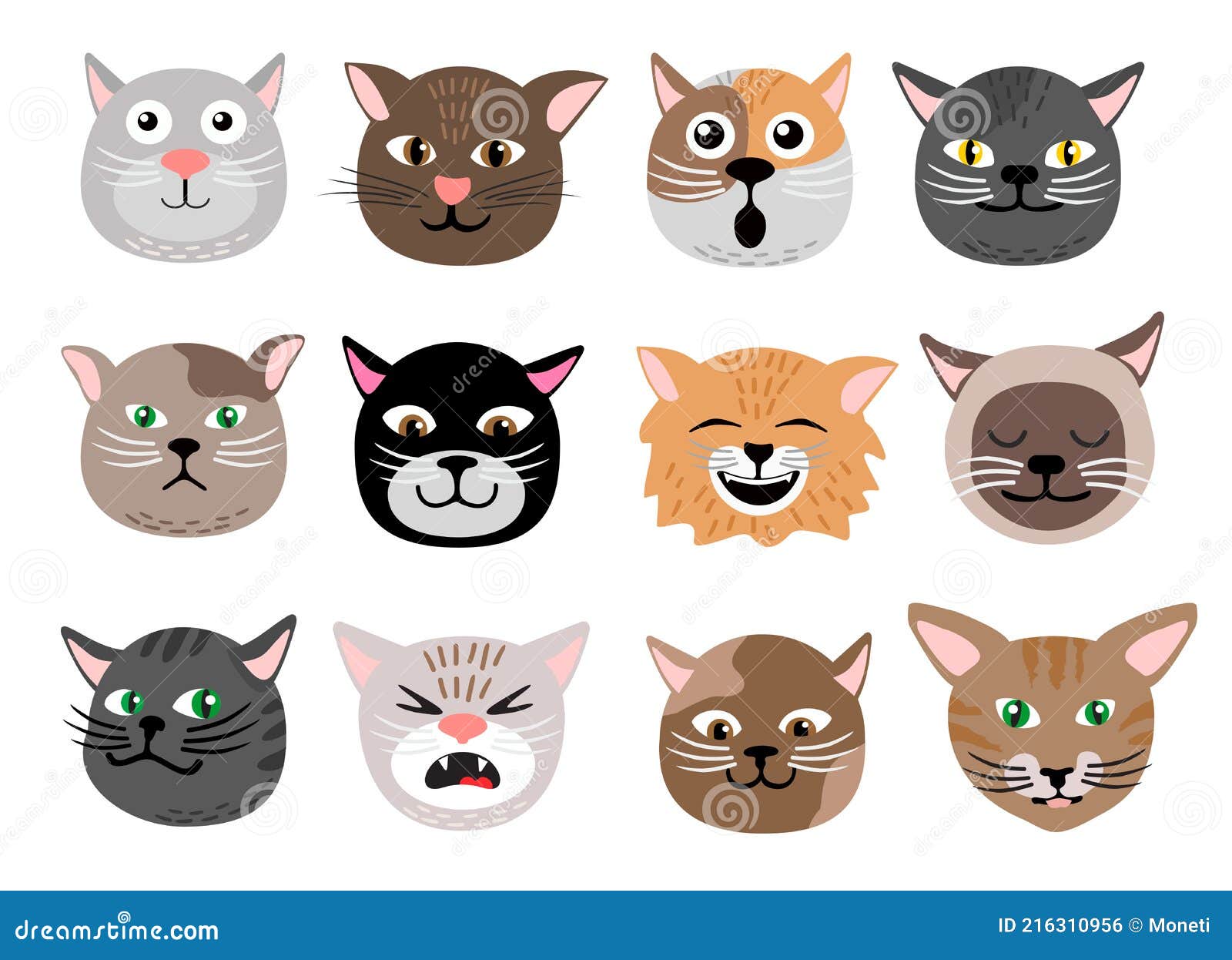 Cute Cats Face Emotions. Funny Funny Cat Characters Faces, Animals Emotion  Set, Happy and Angry, Sad and Haughty Mood Stock Vector - Illustration of  comic, expression: 216310956