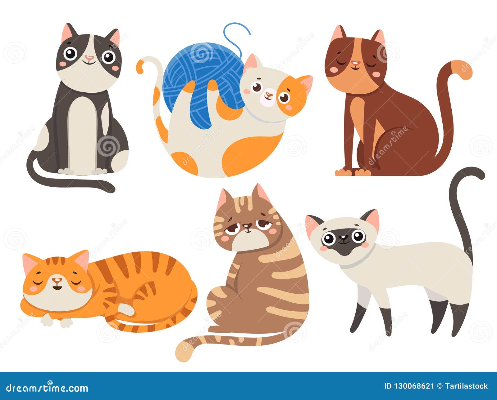 Cute Cats Pets or Kittens Playing or Posing Vector Flat Icons