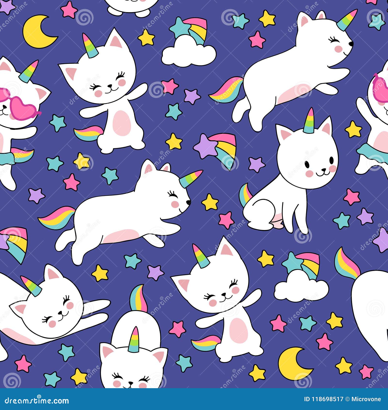 cute cats unicorn  seamless pattern for kids textile print