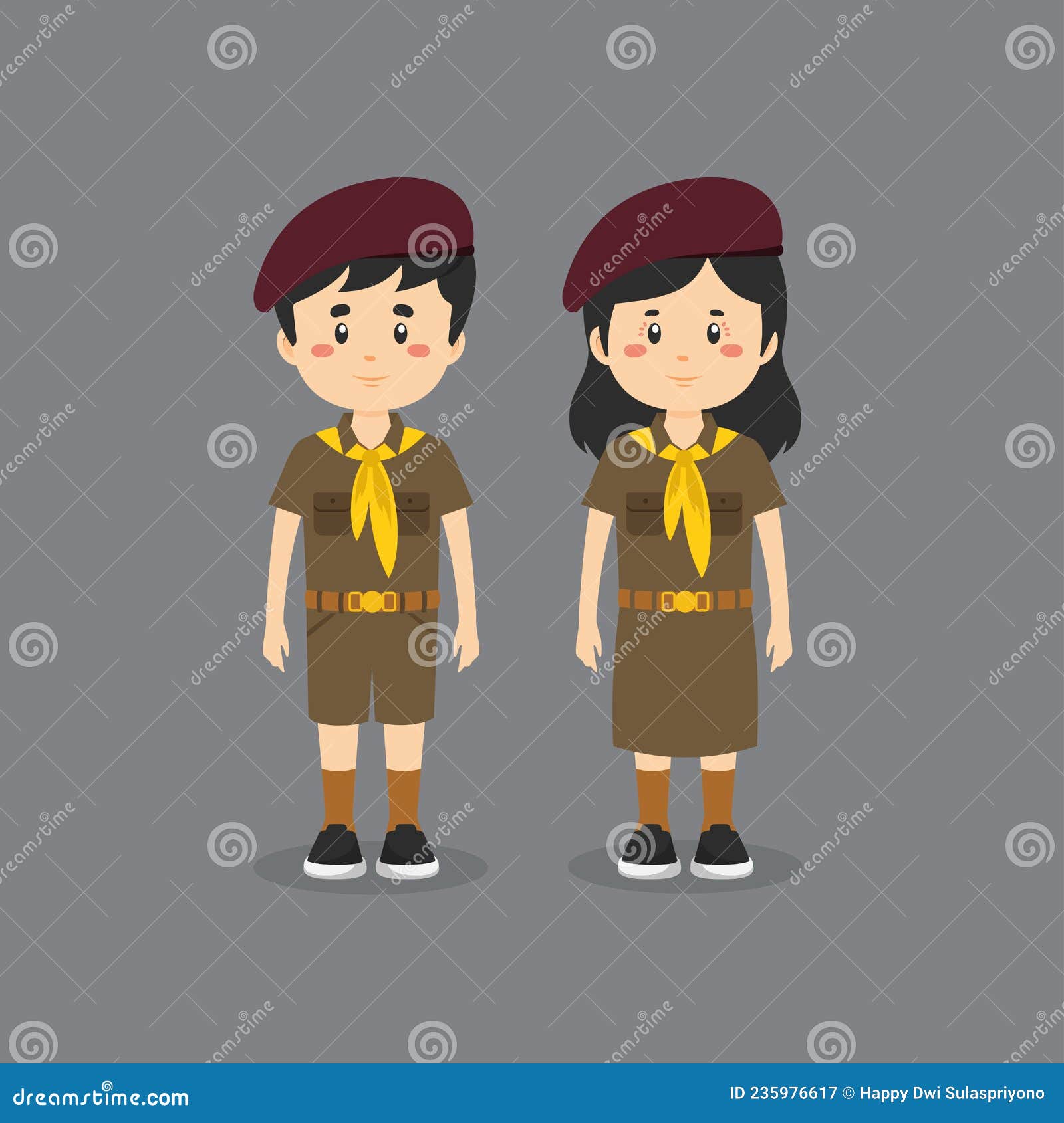 Cute Character Wearing Indonesian Thai School Uniform Stock Vector ...