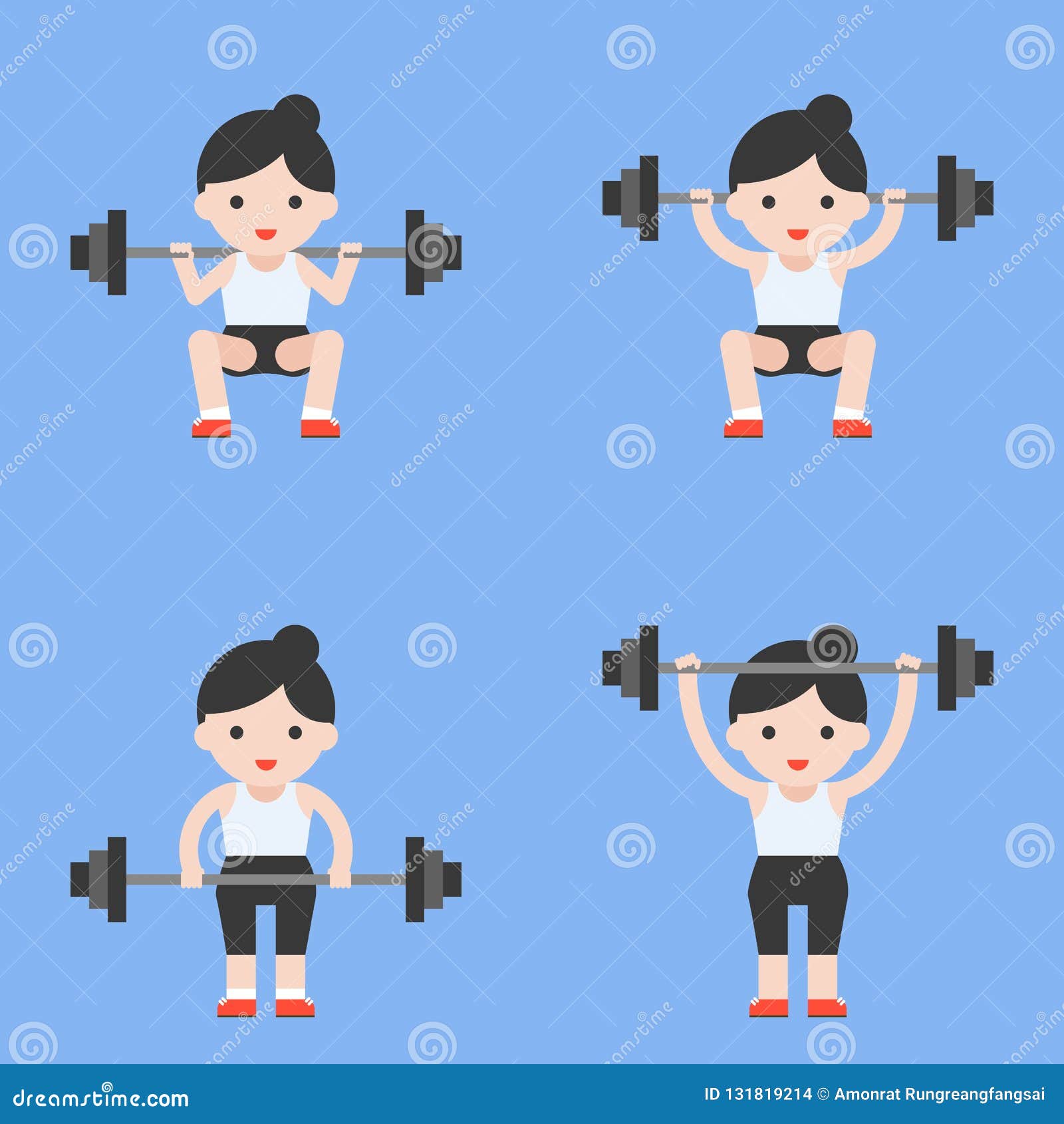 Cute Character Weightlifter Athlete with Barbell, Weight Lifting Stock ...