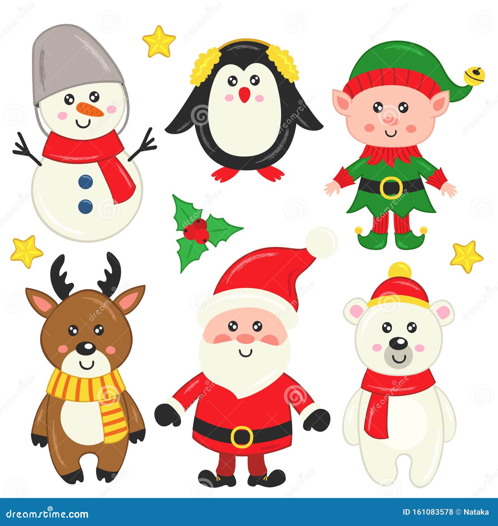 set-of-isolated-cute-christmas-characters-stock-vector-illustration