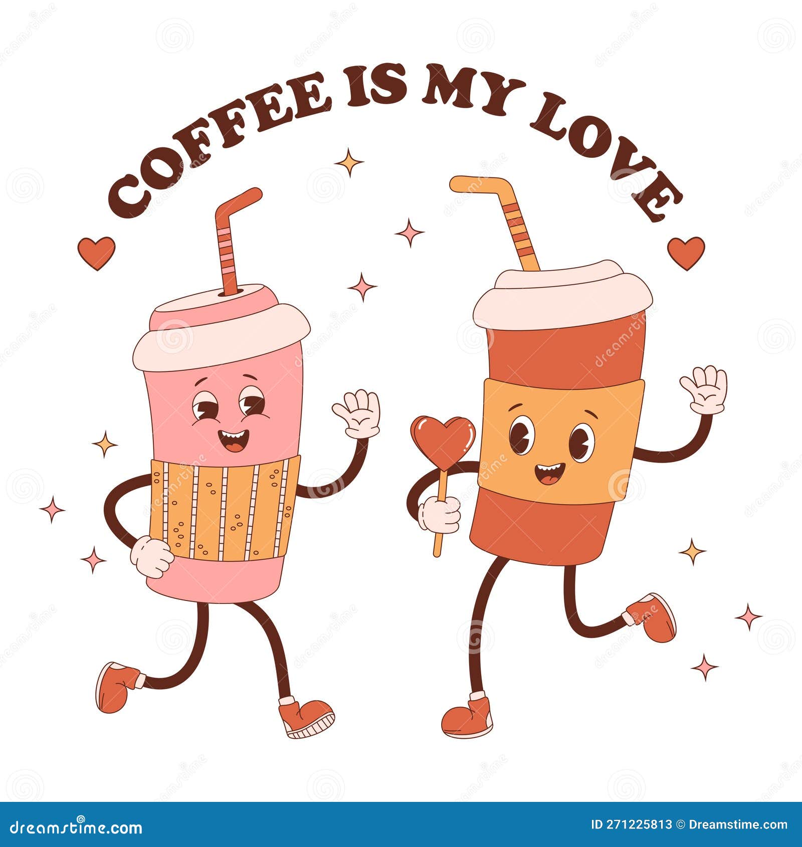 Cute Characters In Love Couple Coffee Takeaway In Paper Cup. Cool Funny ...