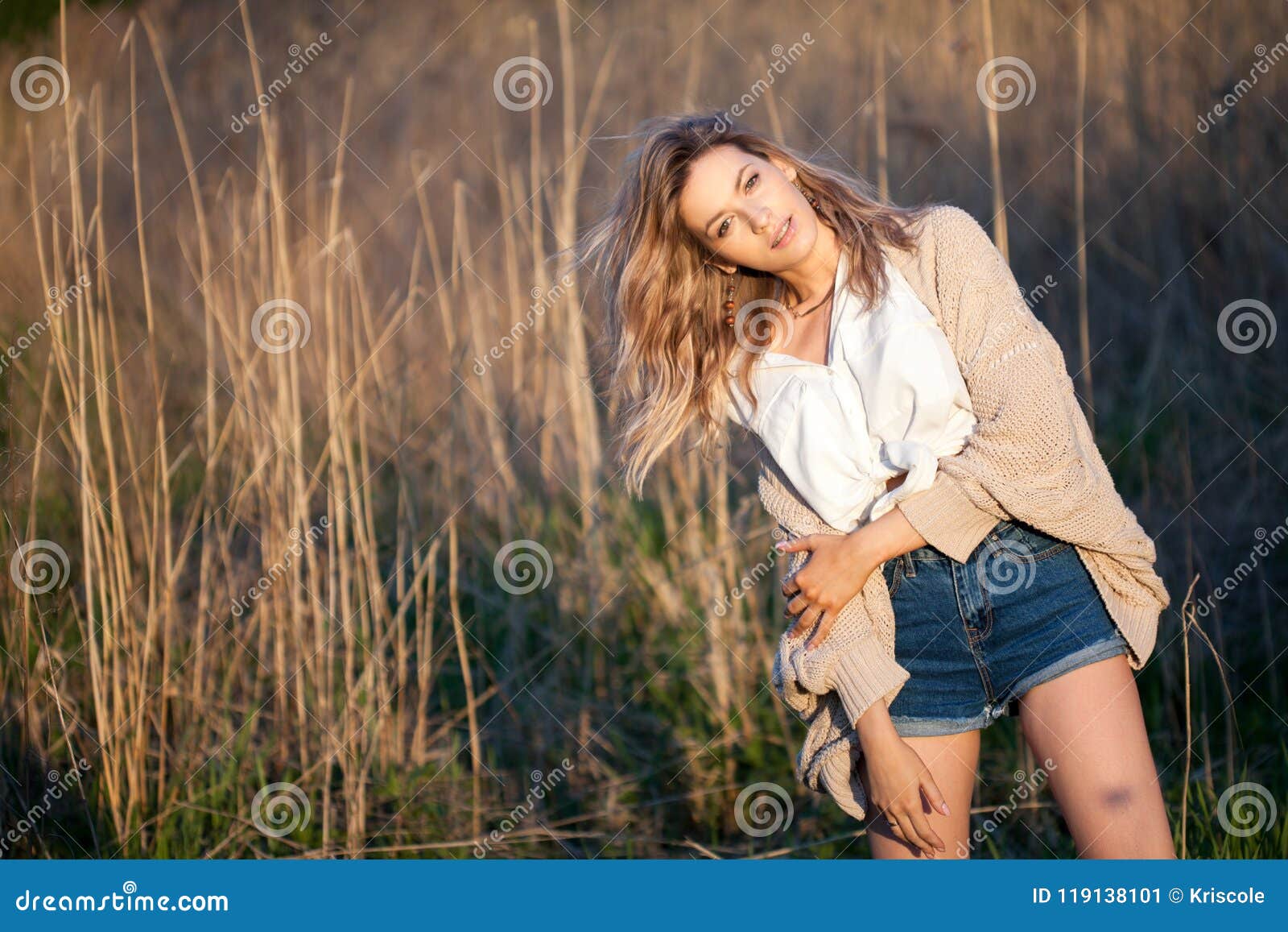 Cute Charming Girl in Summer in the Field. Young Woman is Happy and ...
