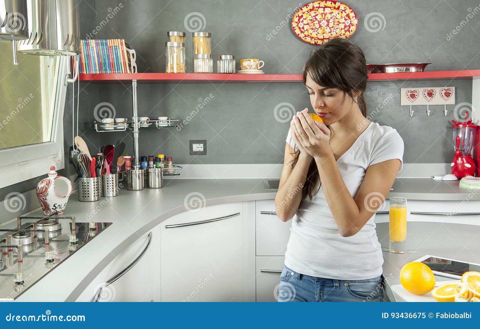 Cute Charming Woman Making Juice and Eating Oranges Stock Image Image