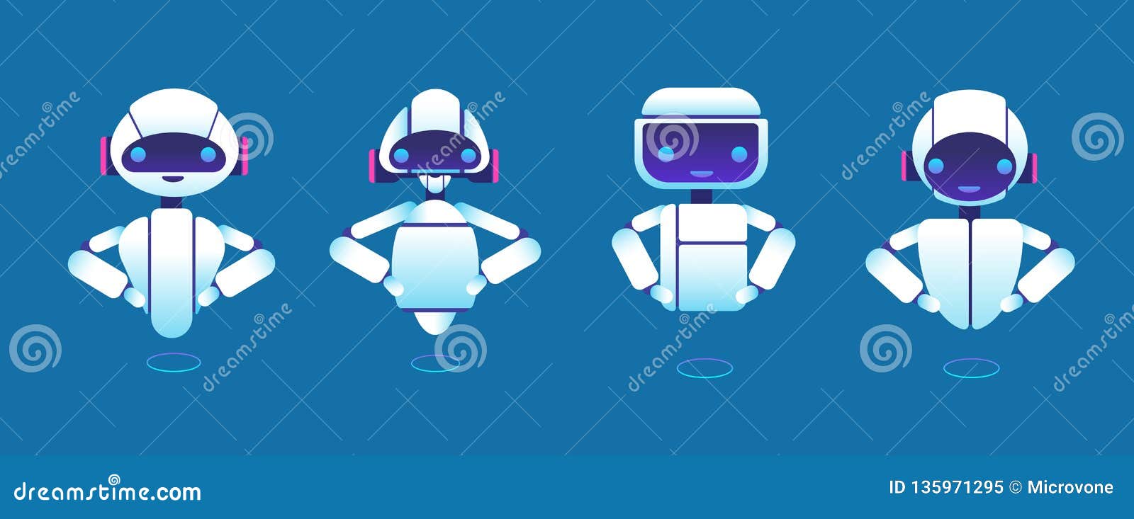 cute chatbots. robot assistant, chatter bot, helper chatbot  cartoon characters