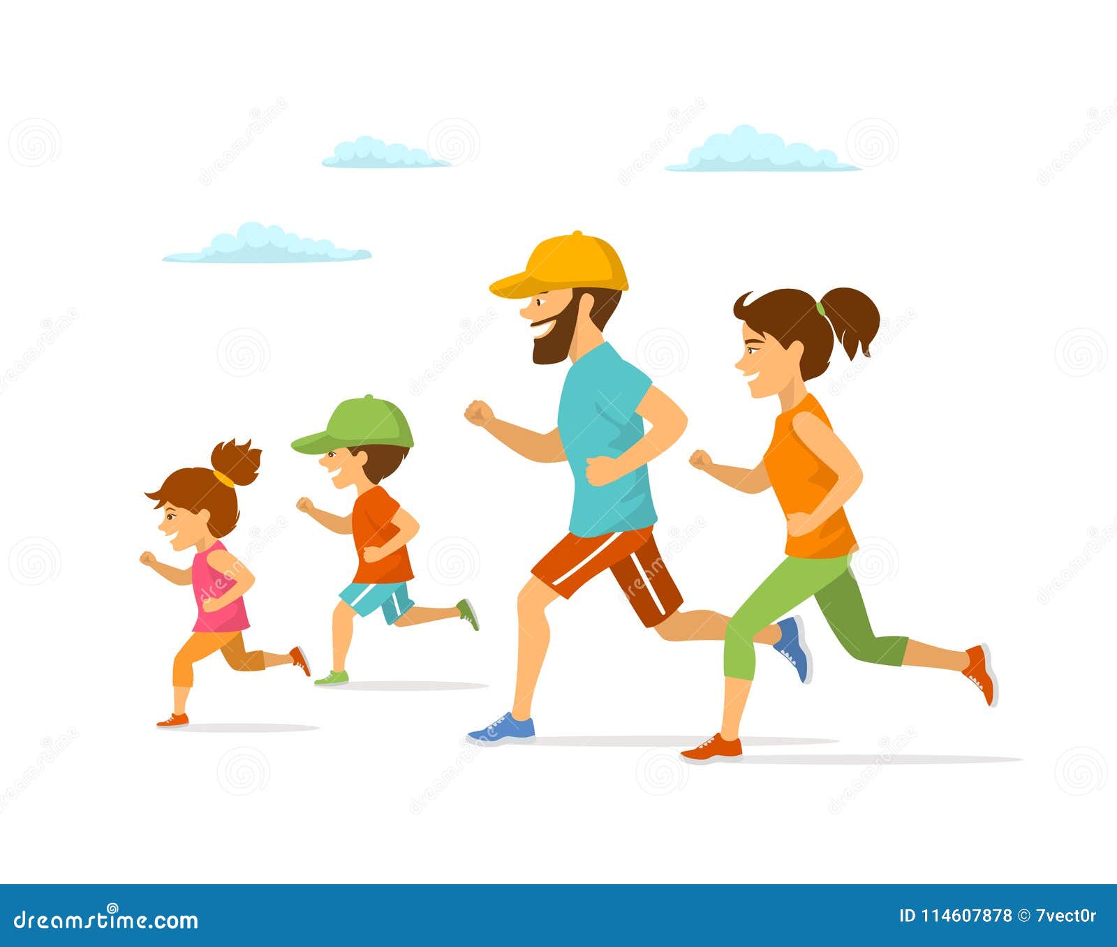cute cheerful cartoon family running jogging together    outdoor exercising i