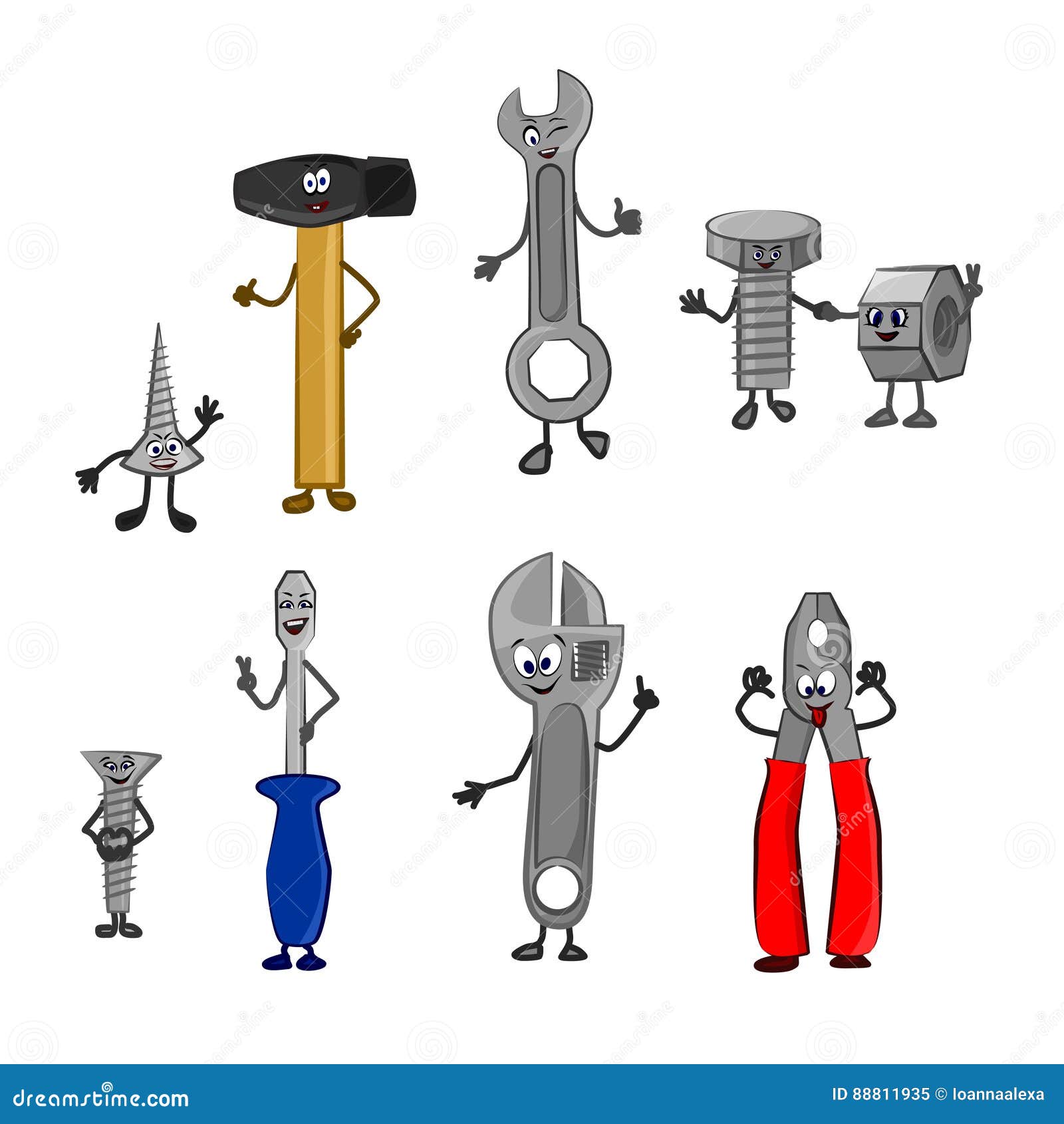 cute cheerful set of  tools with arms and legs