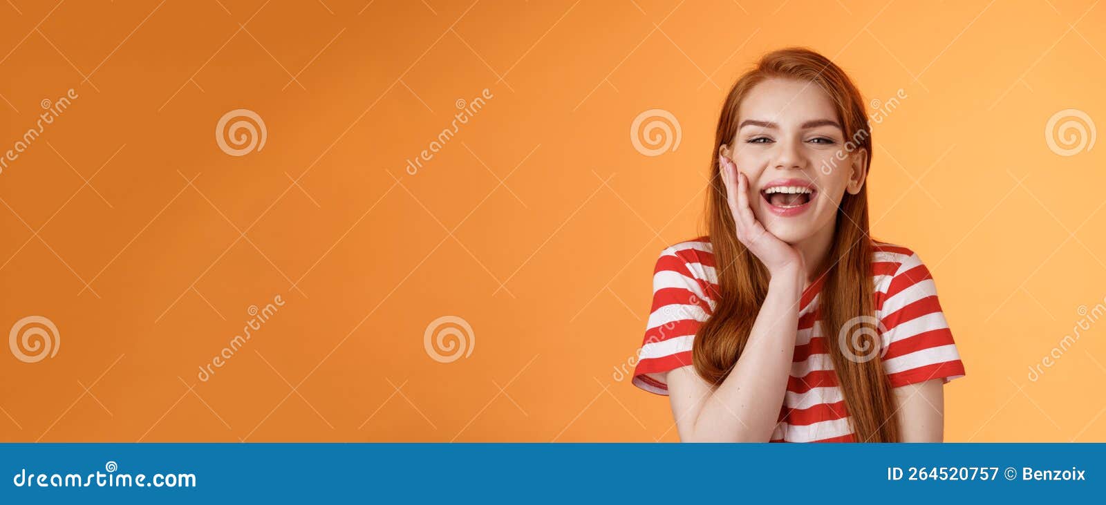 Cute Cheerful Smiling Redhead Woman Talking Friends Laughing Out Loud Happily Showing Healthy 