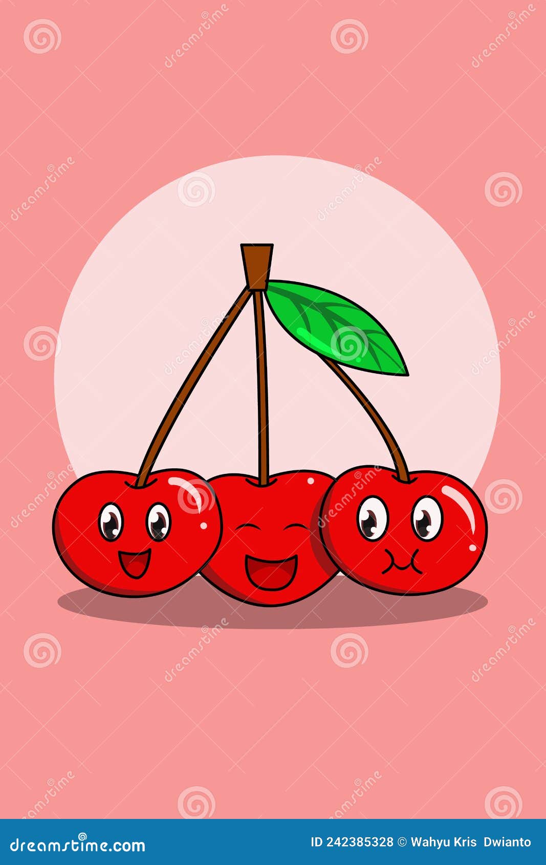 Cute Three Cherry Cartoon Illustration Stock Vector Illustration of