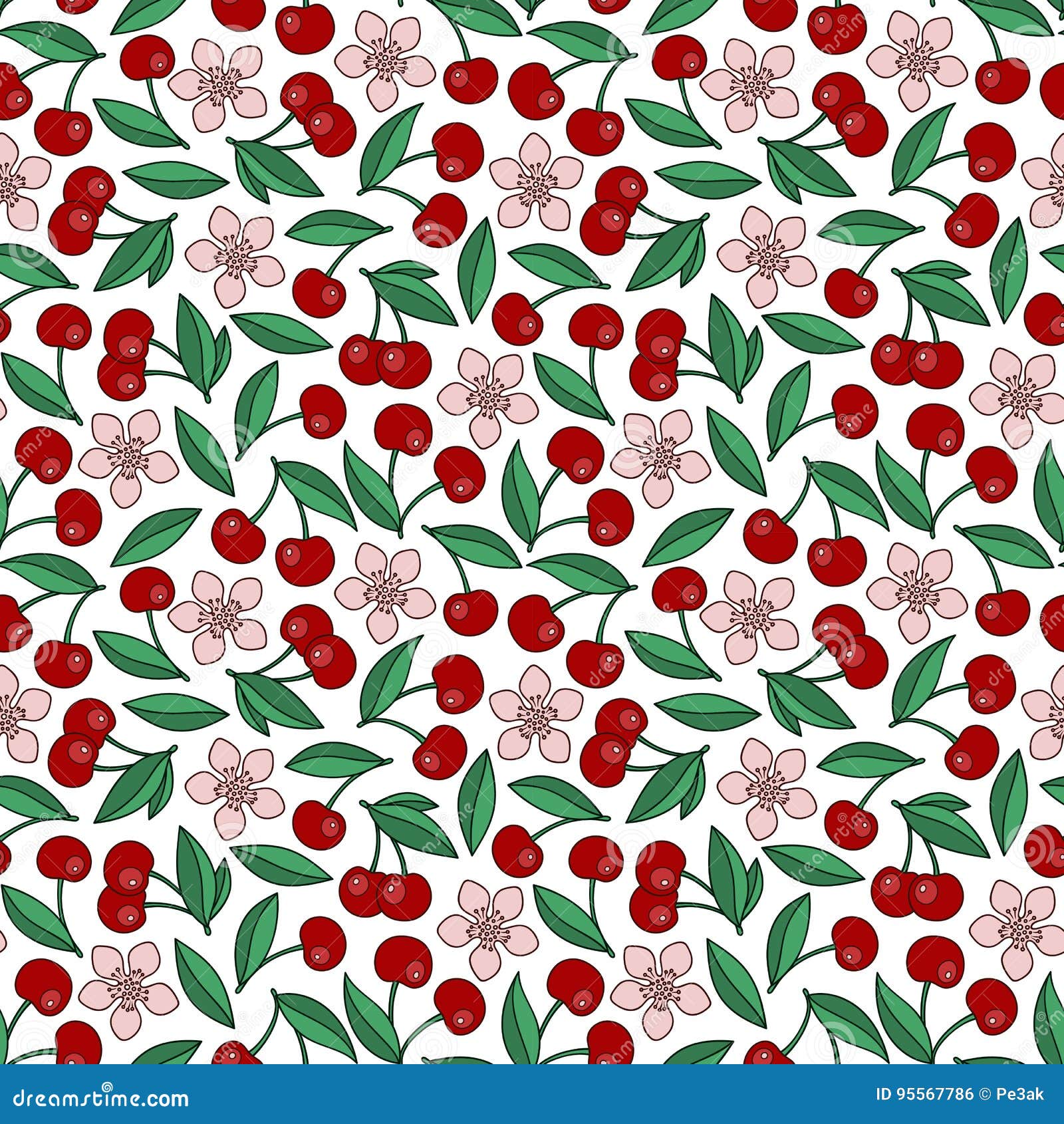 Cute Cherry Seamless Pattern. Stock Vector - Illustration of decoration ...