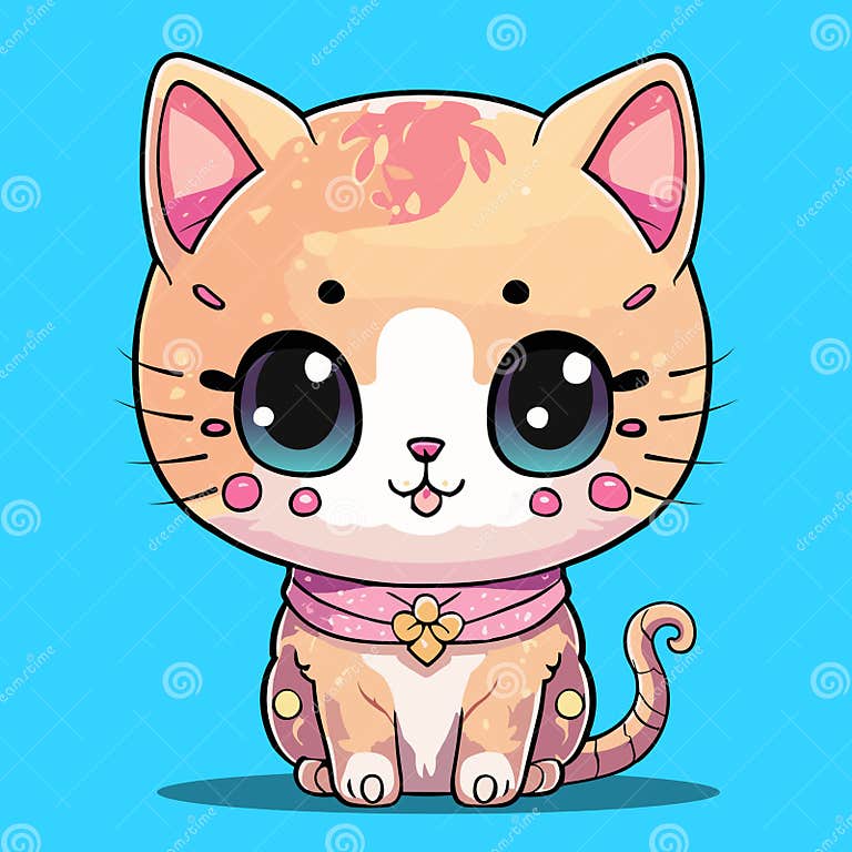 Cute Chibi Cartoon Baby Cat is Sitting Looking at You. Vector Stock ...