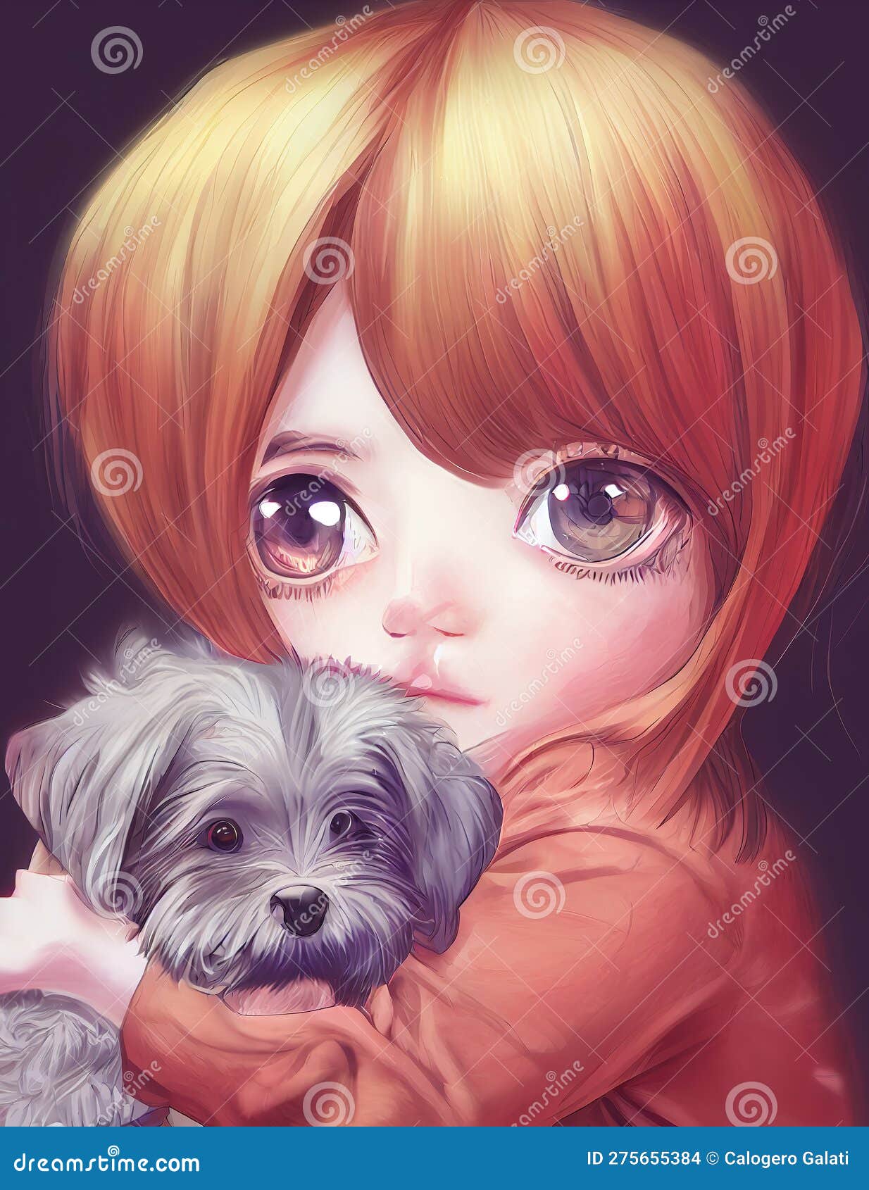 Cute Dog Baby with Big Chibi Eyes Kawaii Chibi · Creative Fabrica