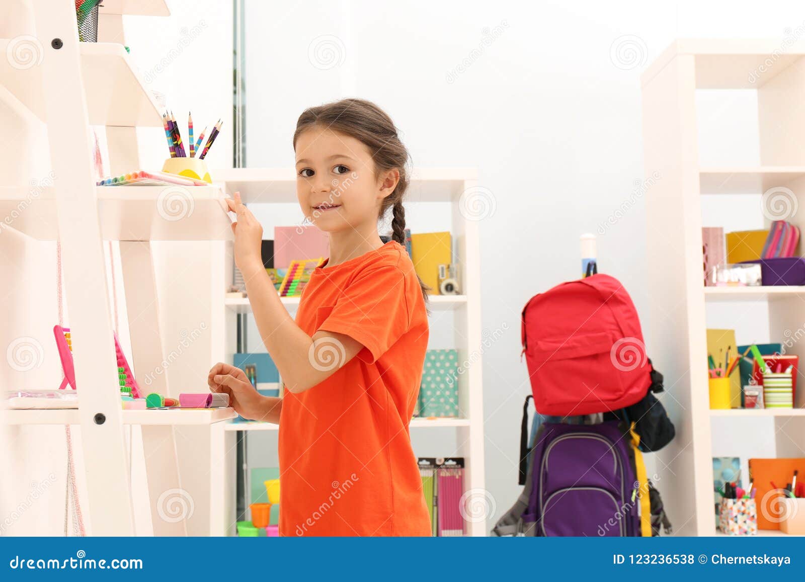 Cute Child Choosing School Stationery Stock Photo Image of office, portrait 123236538