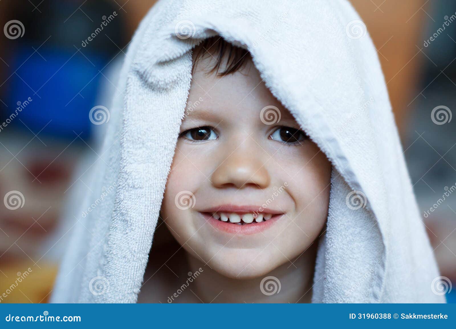 Cute child dry with towel stock photo. Image of bathing 31960388