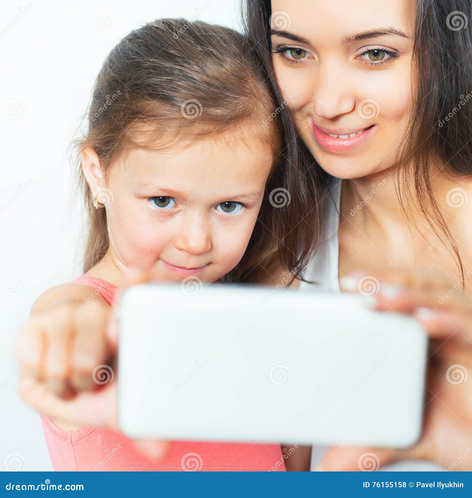 Cute Child and Mother Make Selfie on Mobile Phone Stock Photo - Image ...