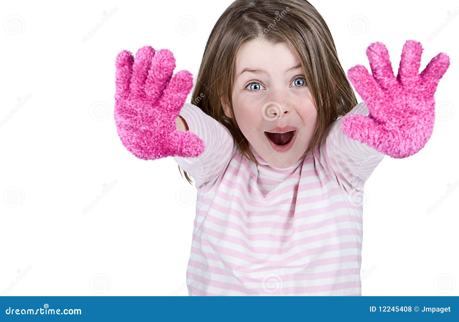 Cute Child with Pink Gloves Stock Photo Image of isolated, hair 12245408