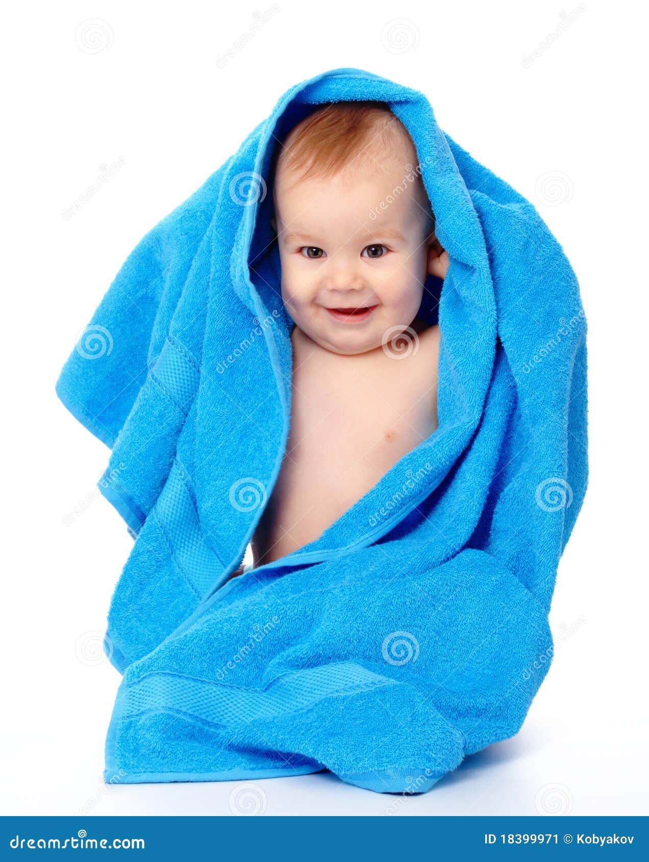 Cute Child Wrapped in Blue Towel Stock Image - Image of infant ...