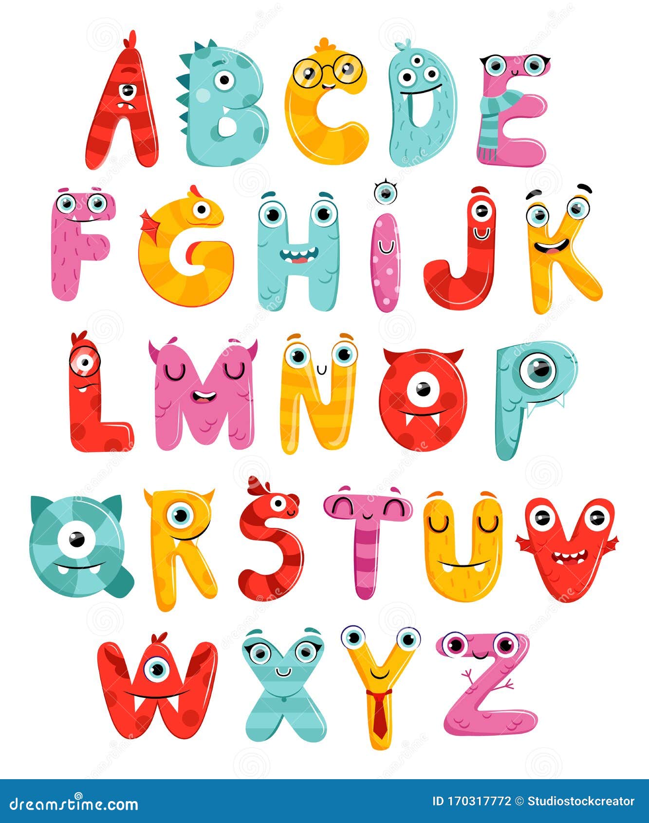 Cute Childish Cartoon English Alphabet Isolated on the White Background. Letters are in Little Monsters Style Stock Vector - Illustration of fresh, bright: 170317772 Cute Childish Cartoon English Alphabet Isolated on the White Background. Letters are in Little Monsters Style Stock Vector - Illustration of fresh, bright: 170317772
