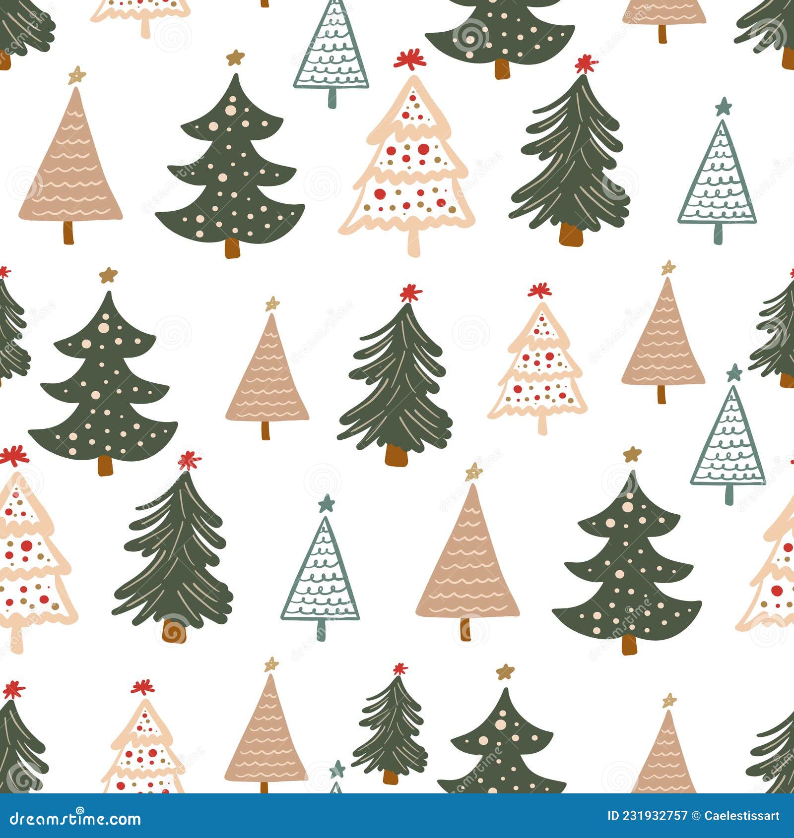 Christmas trees background - simple seamless vector texture. Gift