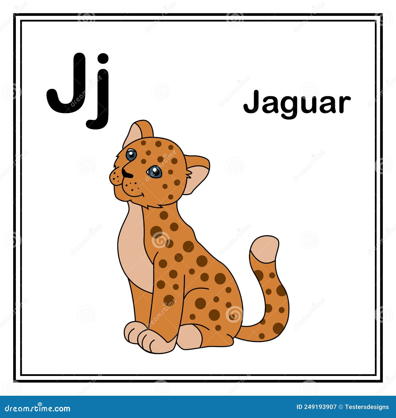 Cute Children ABC Animal Alphabet J Letter Flashcard of Jaguar for Kids ...