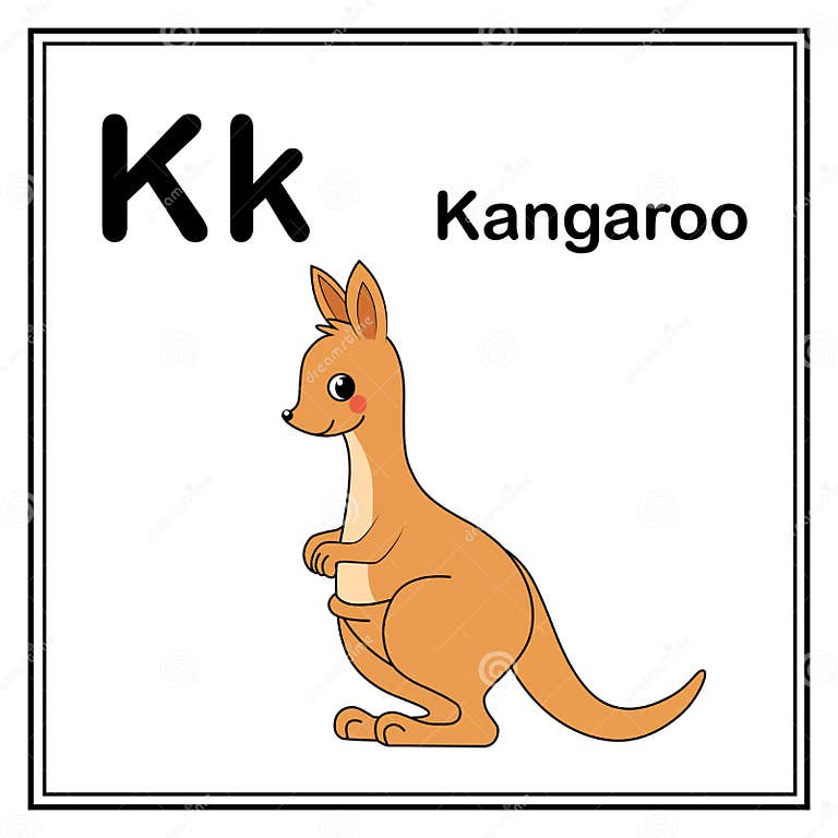 Cute Children ABC Animal Alphabet K Letter Flashcard of Kangaroo for ...