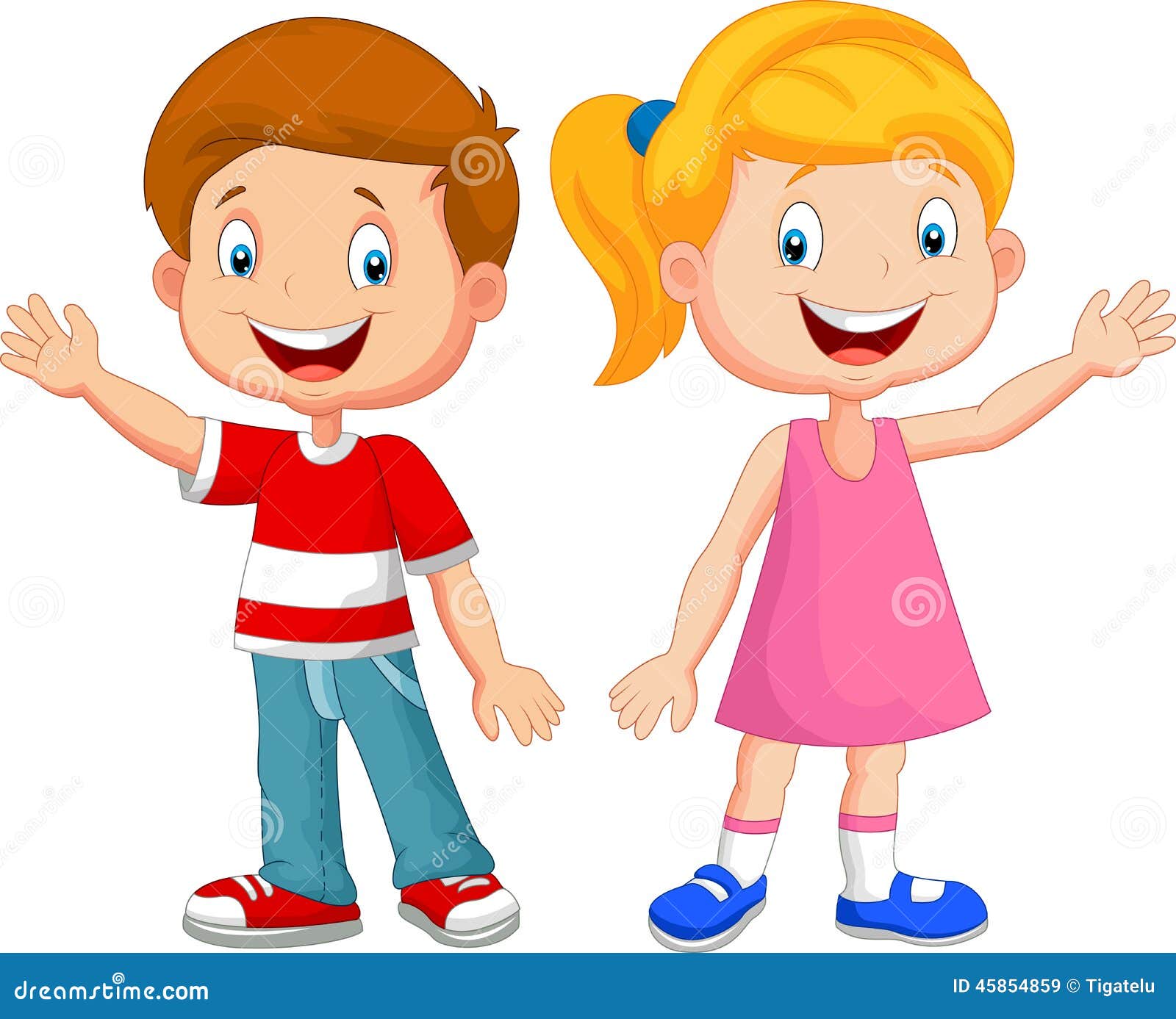 cute children cartoon waving hand