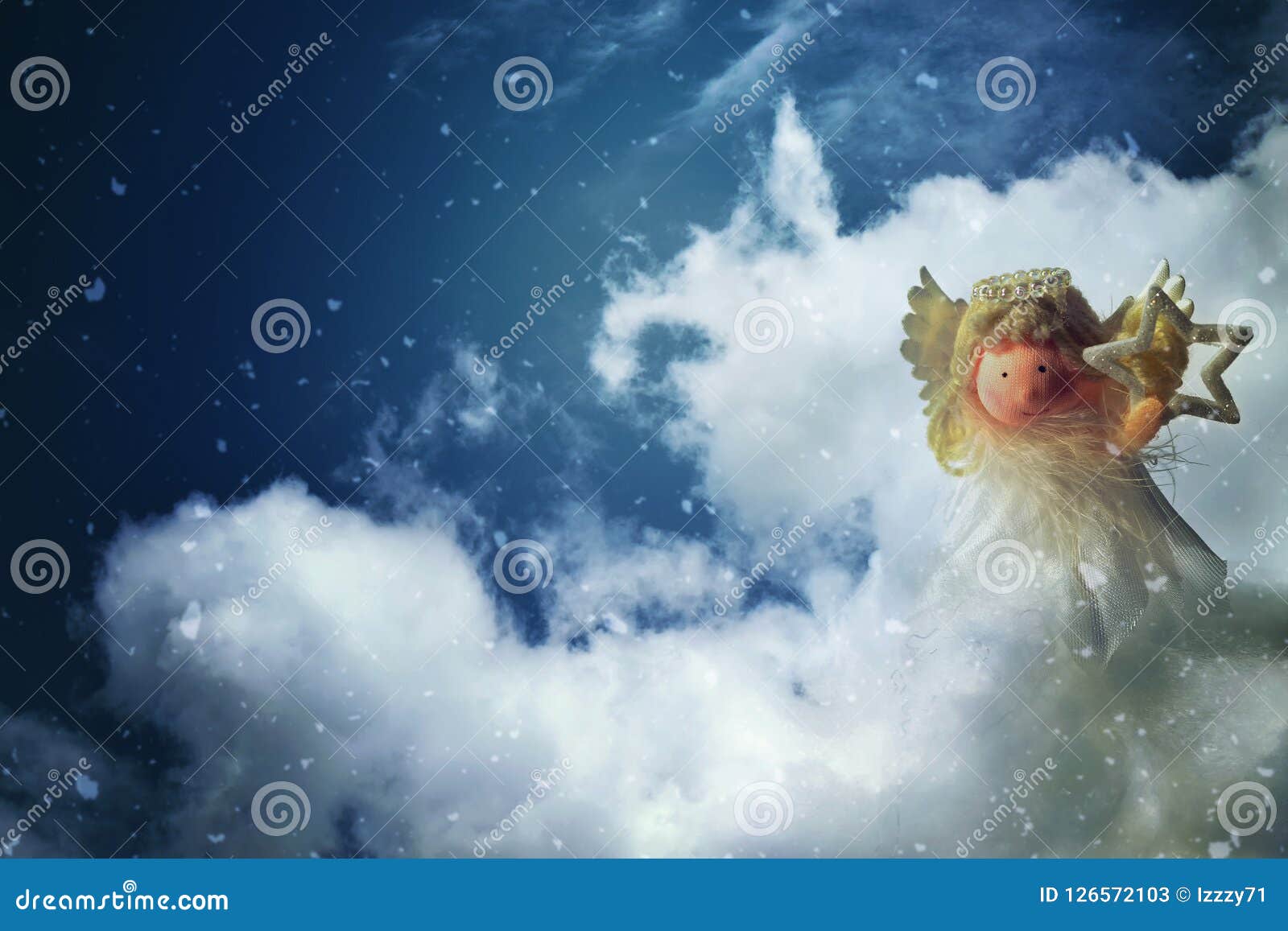 Christmas Angel on the Cloud Holding a Star Stock Image  Image of