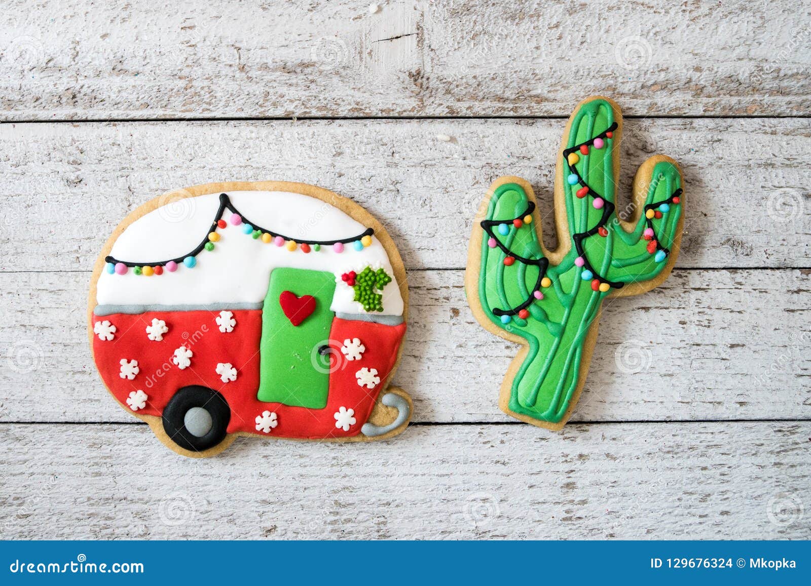 cute christmas camper and cactus decorated sugar cookies