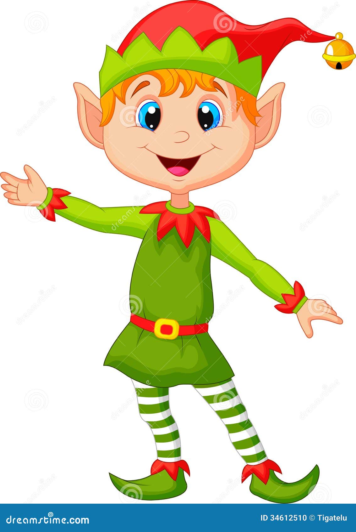 Cute Christmas Elf Cartoon Presenting Stock Vector - Illustration of  happiness, christmas: 34612510