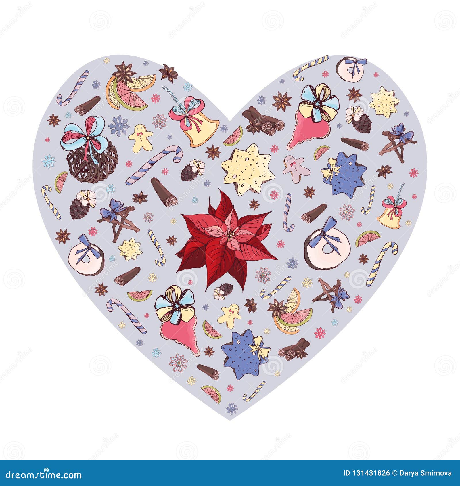 Download Cute Christmas Heart Shape Illustration With Traditional ...