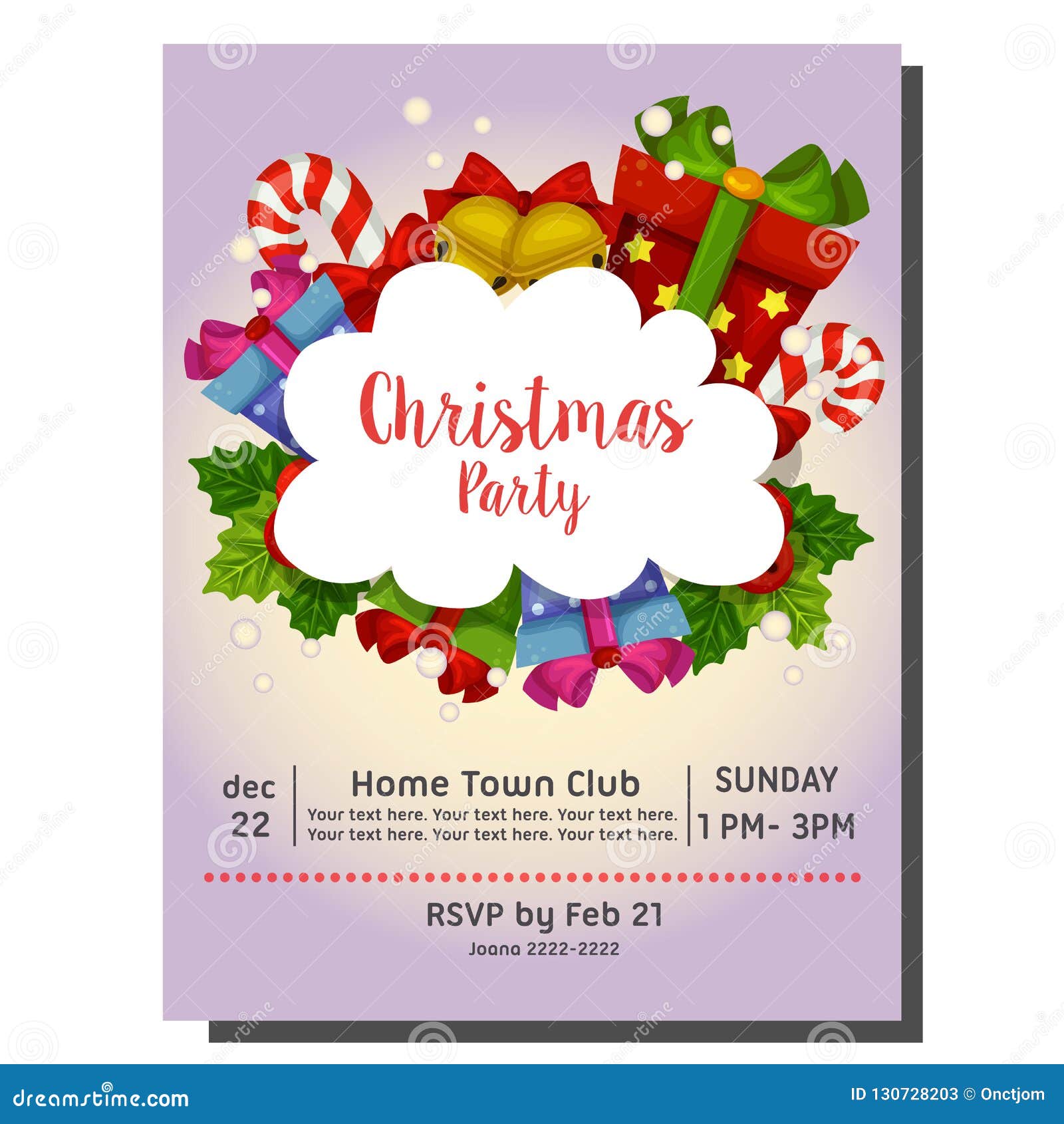 Cute Christmas Party Invitation Card with Cartoon Gift Box Stock Vector ...