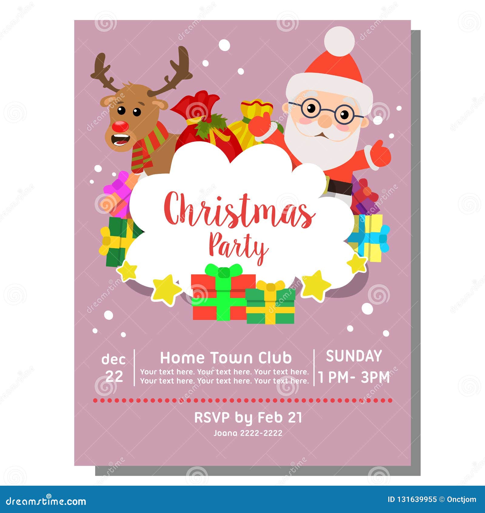 Christmas Party Invitation Card Santa Claus Gift Sacks Stock Vector ...