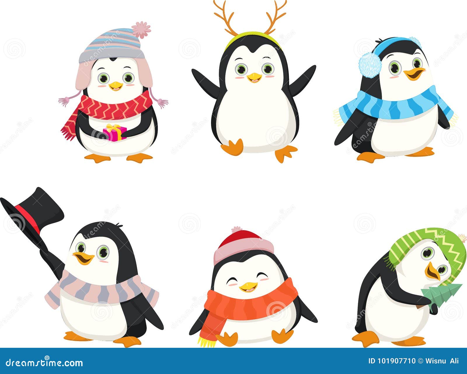 cute christmas penguin cartoon set.