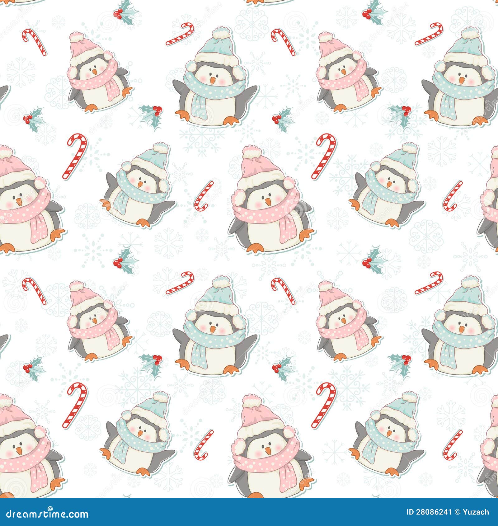 Cute Christmas Penguins Seamless Pattern Stock Vector - Image: 28086241