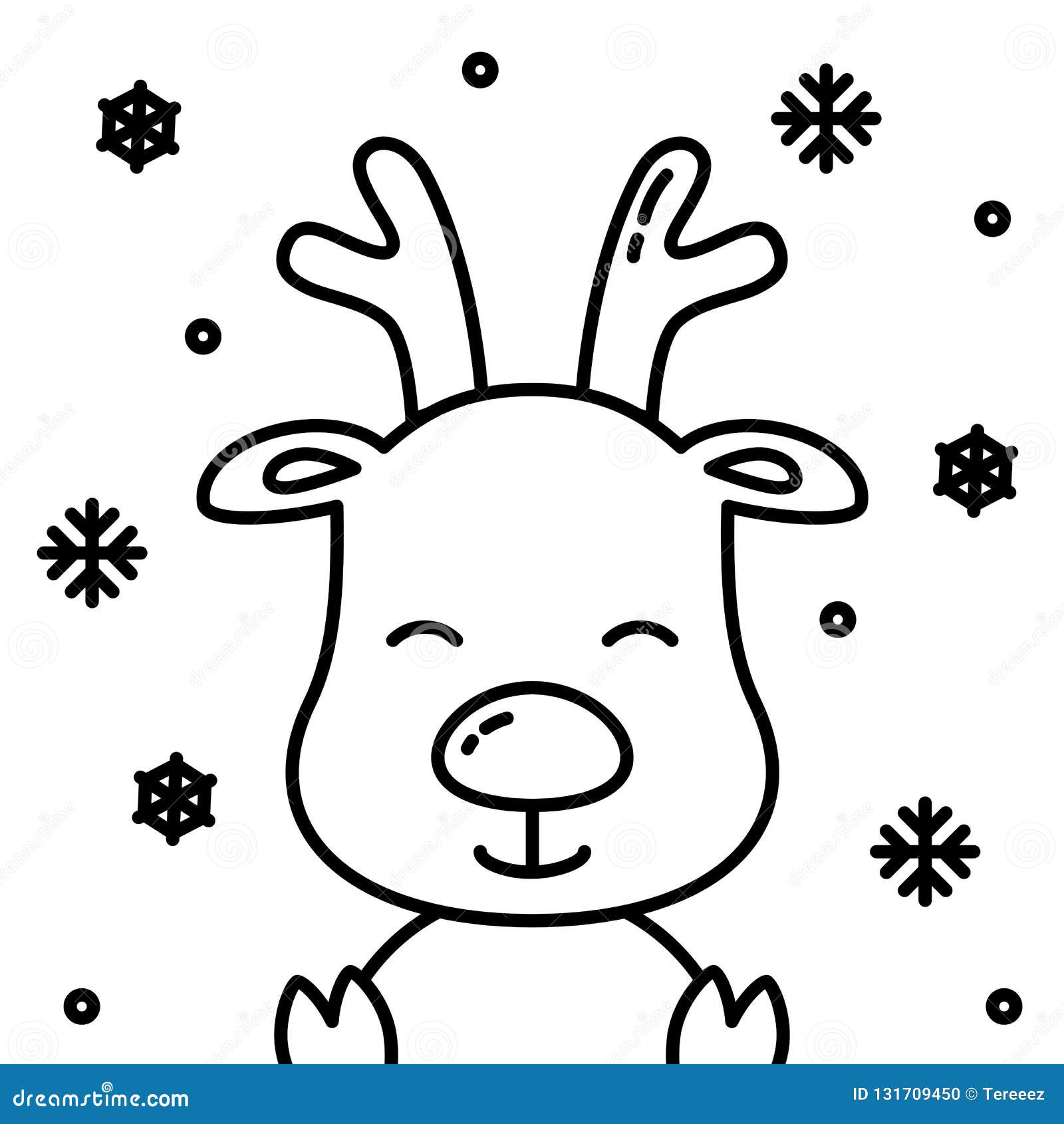 Cute Christmas Reindeer Black Outline With Snow Simple