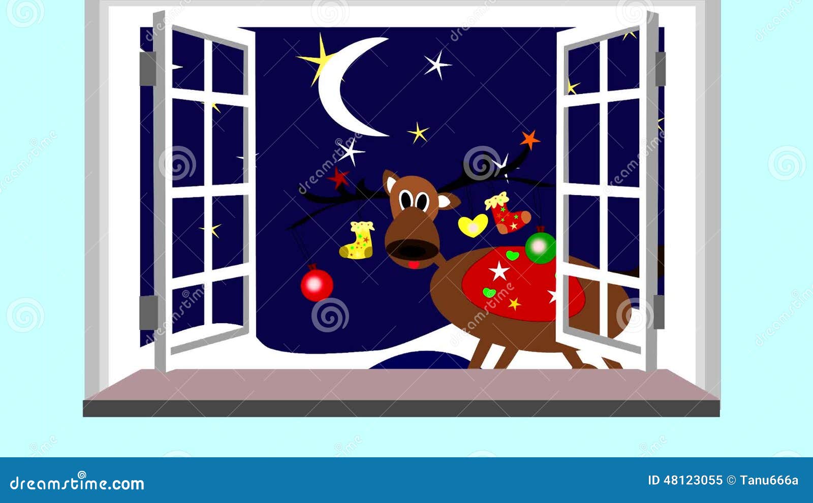 Cute Christmas Reindeer Looking through the Open Window Stock Video - Video  of stocking, fairy: 48123055