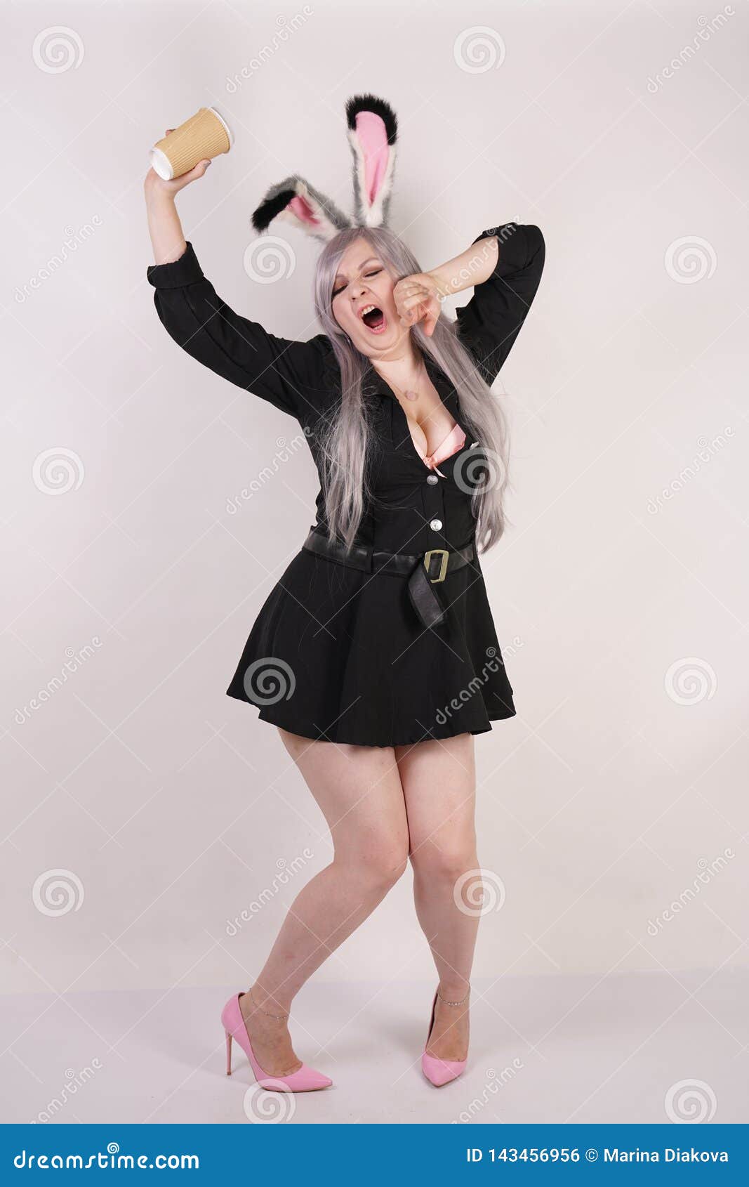 Cute Chubby Anime Girl with a Coffee in a Paper Cup on a White Background  in the Studio Stock Photo - Image of happy, bodypositive: 143456956