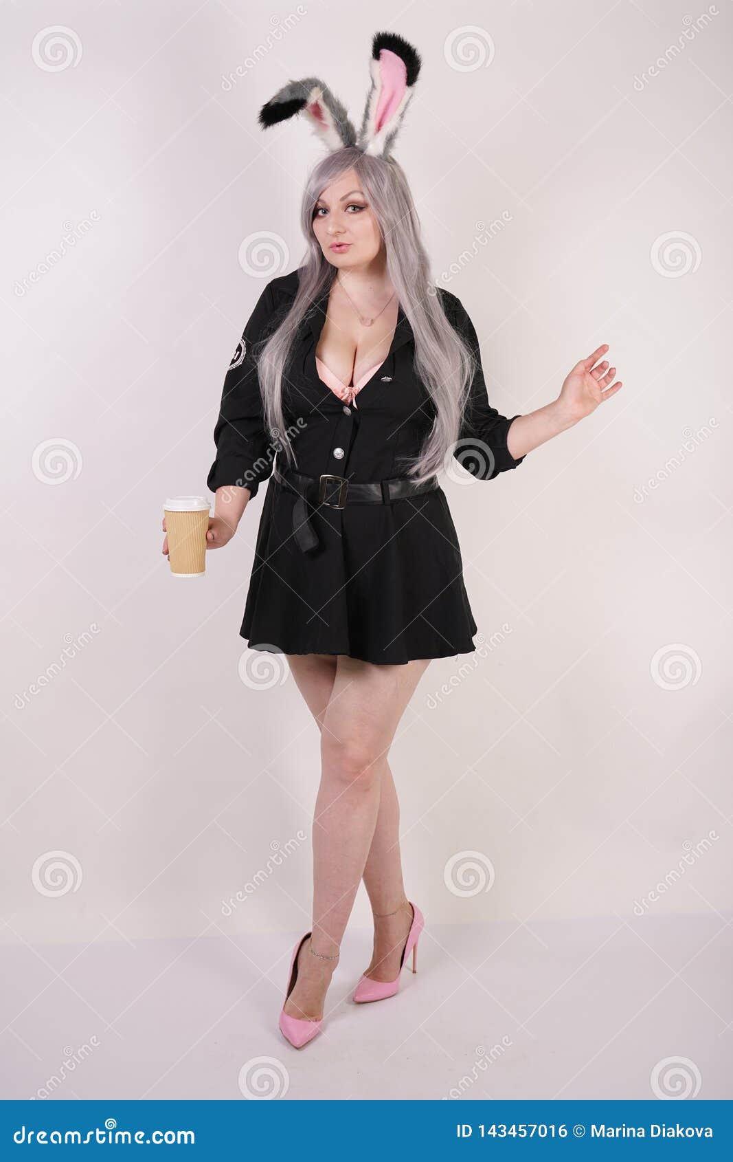 Cute Chubby Anime Girl with a Coffee in a Paper Cup on a White Background  in the Studio Stock Photo - Image of cute, isolated: 143457016