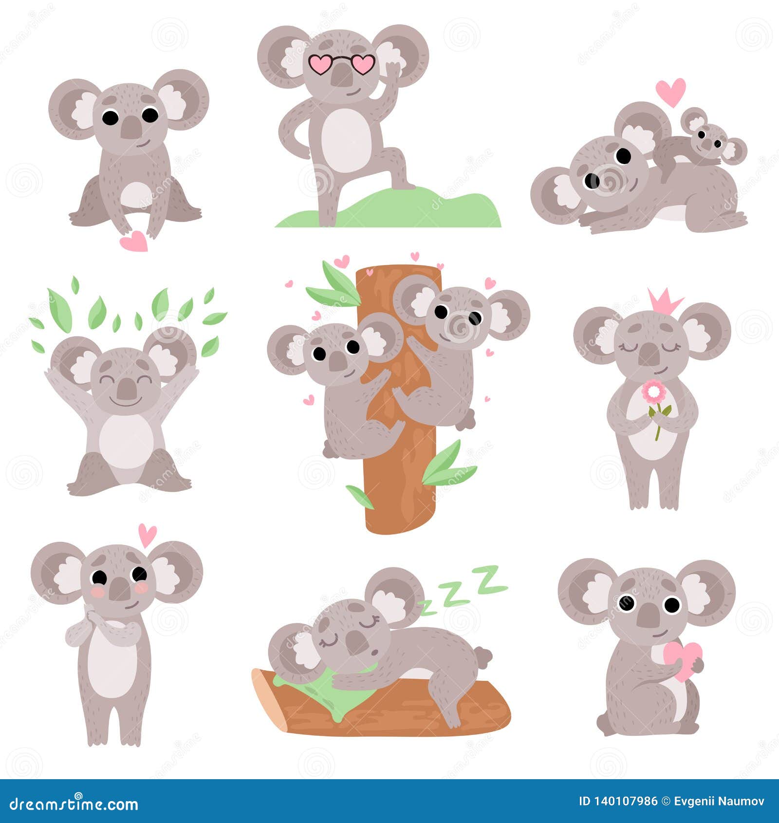 Cute Coala Bears Set, Funny Animal Cartoon Characters in Various Poses and  Situations Vector Illustration Stock Vector - Illustration of beautiful,  funny: 140107986