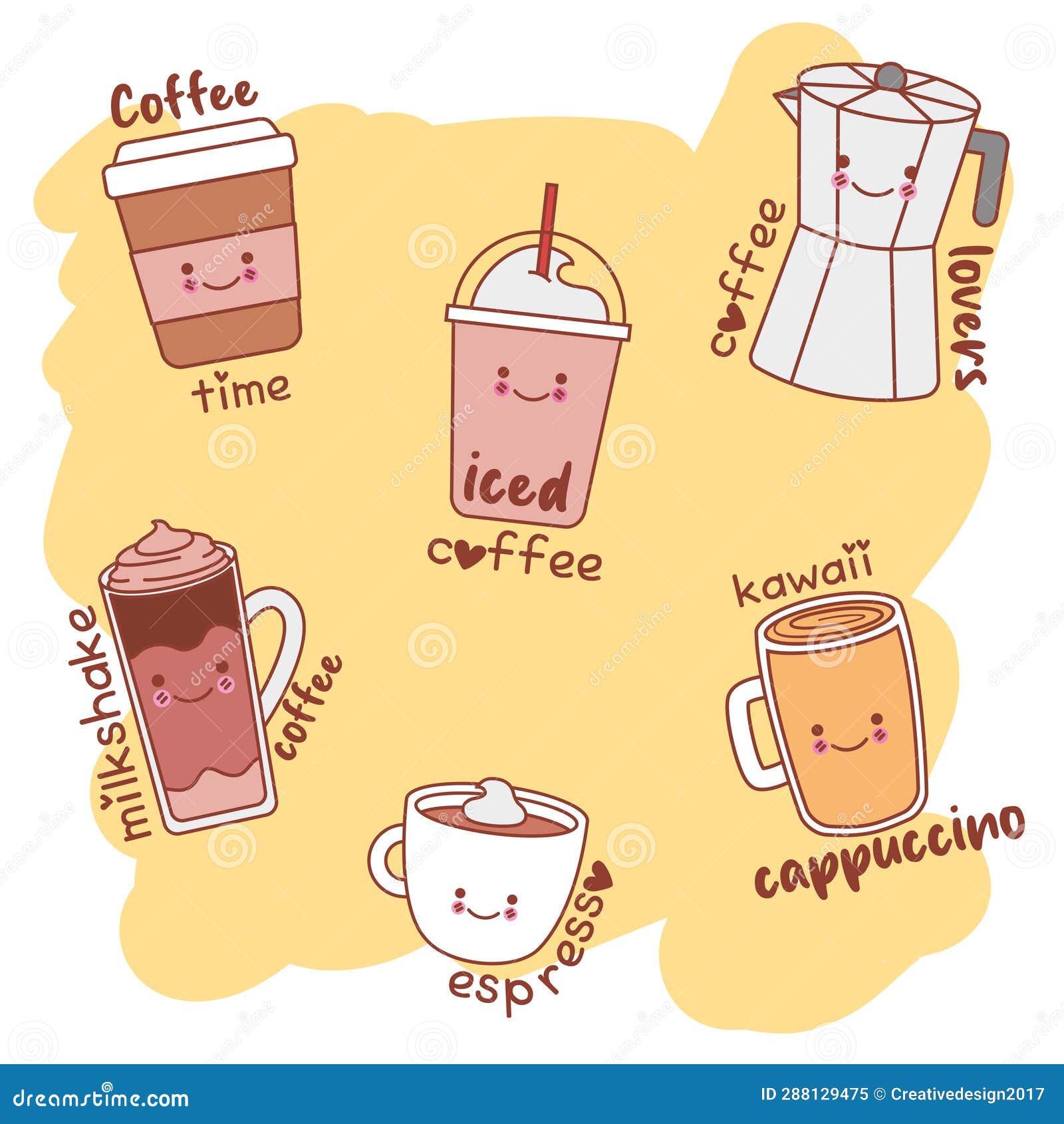 Cute Coffee Characters Kawaii Vector Stock Illustration - Illustration ...
