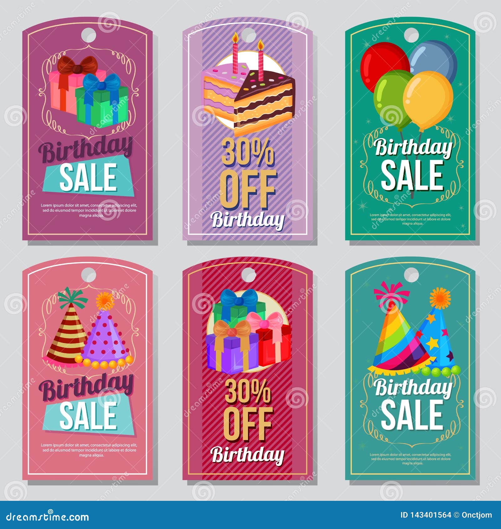 Cute Colorful Birthday Tag Set Flat Style Stock Vector - Illustration ...