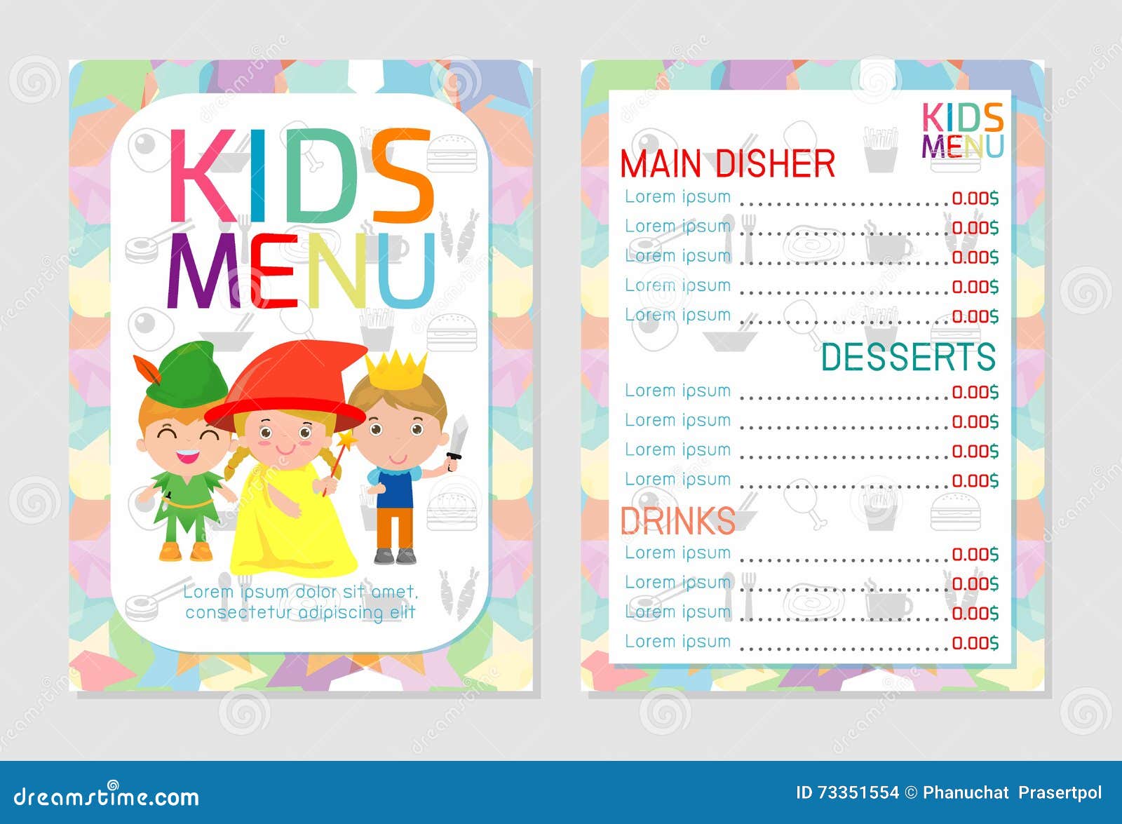 cute colorful kids meal menu vector template kids menu cute meal menu template
