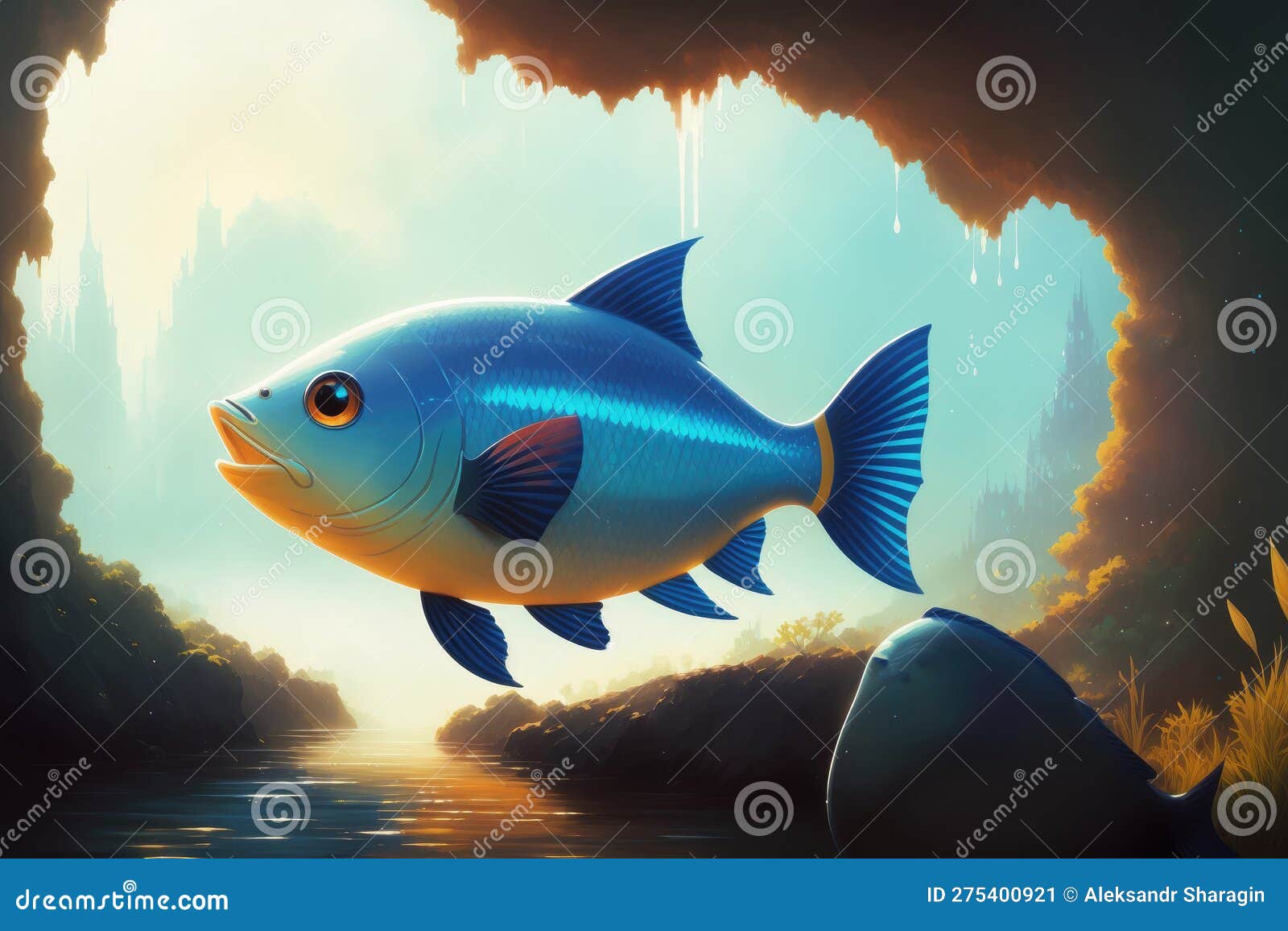 Cute Colorful Magic Fish, Cartoon Style Painting. Generative Ai
