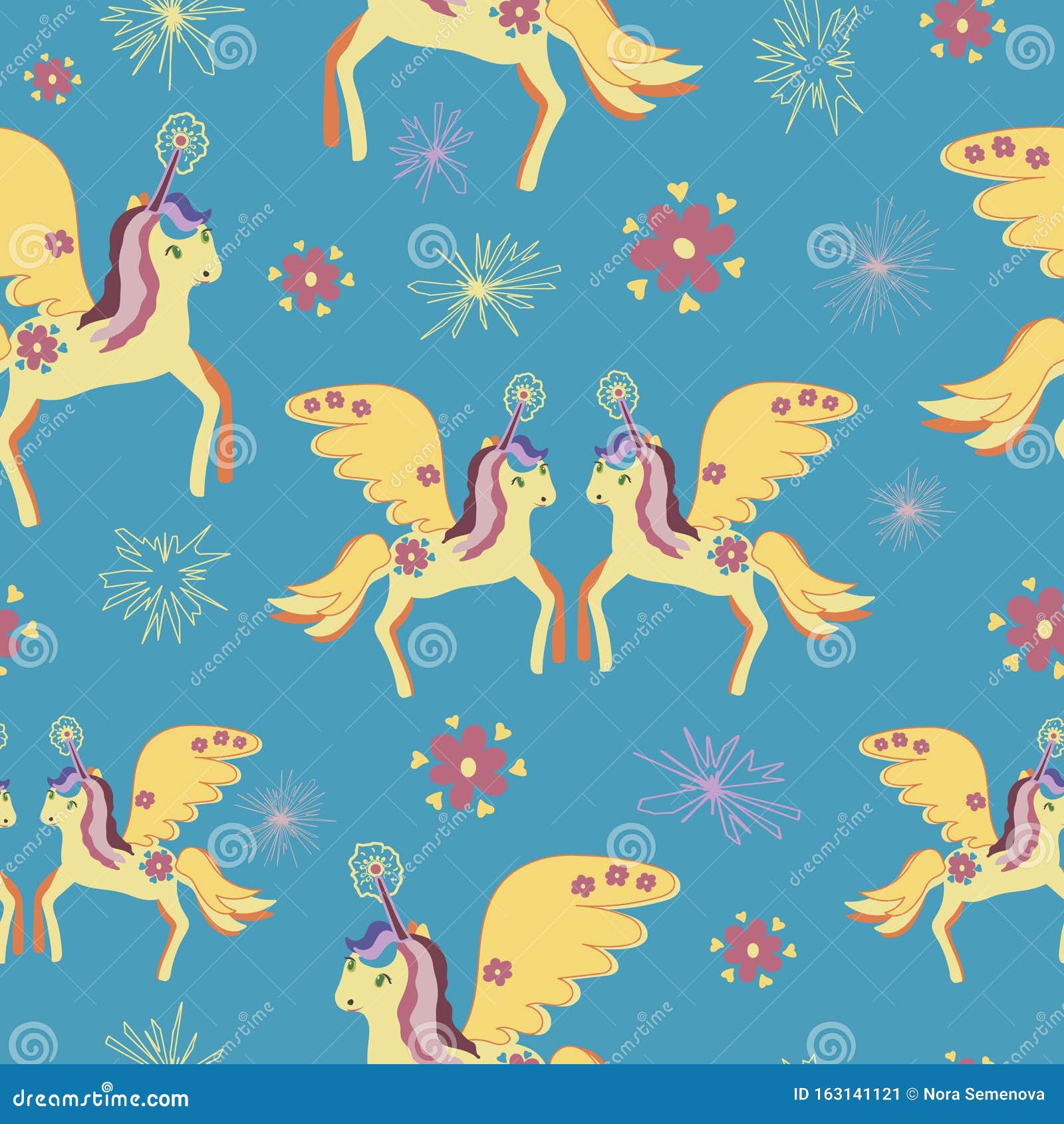 Cute Colorful Magic Unicorn Seamless Poster,greeting Card, Fabric,  Wallpaper,t-shirt.Miracle Colorful Unicorn Seamless Stock Vector -  Illustration of pastel, colorful: 163141121
