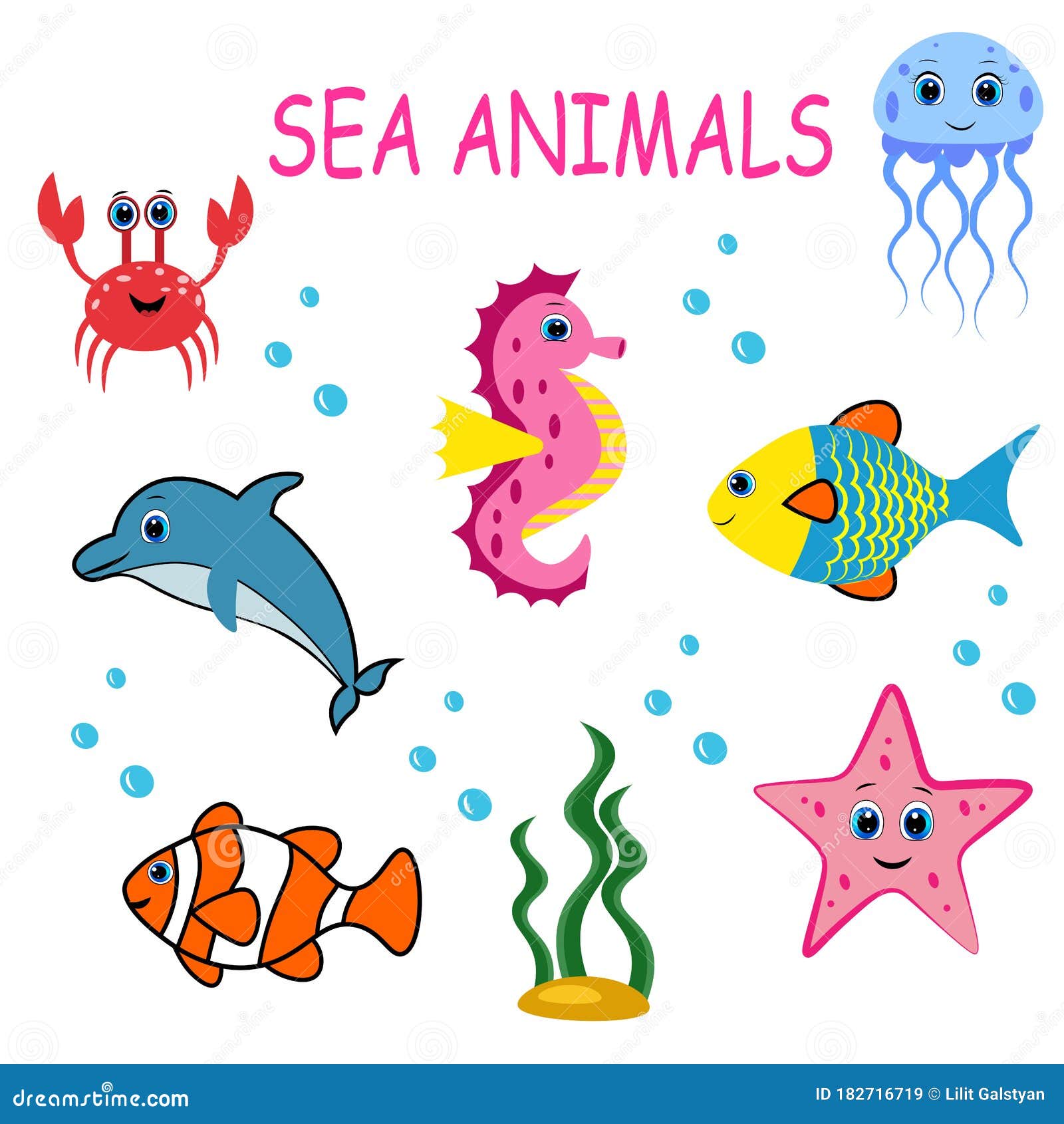 Cute Colorful Sea Animals. Marine Life. Ocean Wildlife . Octopus, Whale, Seahorse, Jellyfish,frog, Turtle, Crab, Clown Fish, Sea S Stock Vector - Illustration of jellyfishfrog, vector: 182716719 Cute Colorful Sea Animals. Marine Life. Ocean Wildlife . Octopus, Whale, Seahorse, Jellyfish,frog, Turtle, Crab, Clown Fish, Sea S Stock Vector - Illustration of jellyfishfrog, vector: 182716719